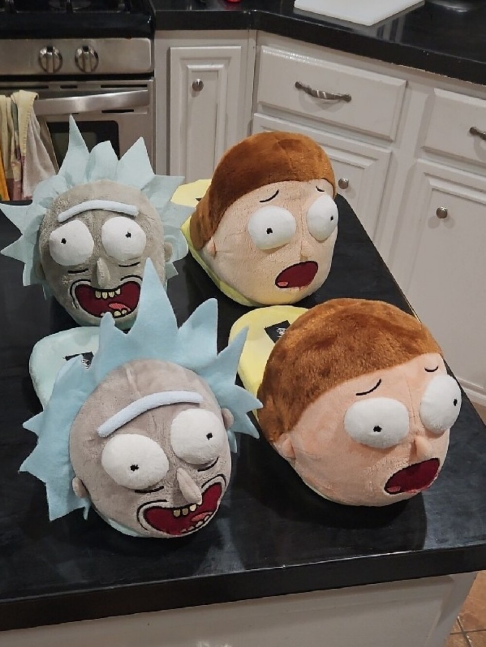 RICK AND MORTY Men's Slippers, 3D Plush Non Slip Sole, 2 Pairs